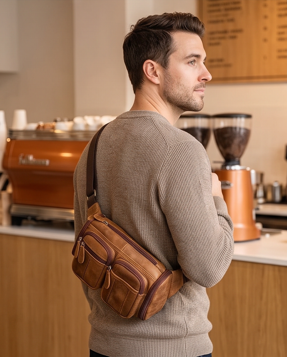 Q-SQUAD Genuine Leather Crossbody Chest Bag – Large Capacity Sling Shoulder Bag