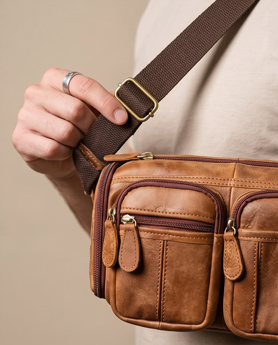 Q-SQUAD Genuine Leather Crossbody Chest Bag – Large Capacity Sling Shoulder Bag