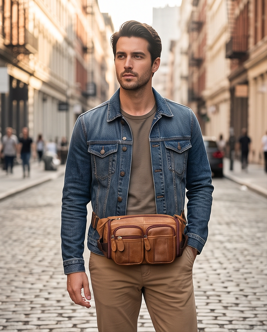 Q-SQUAD Genuine Leather Crossbody Chest Bag – Large Capacity Sling Shoulder Bag