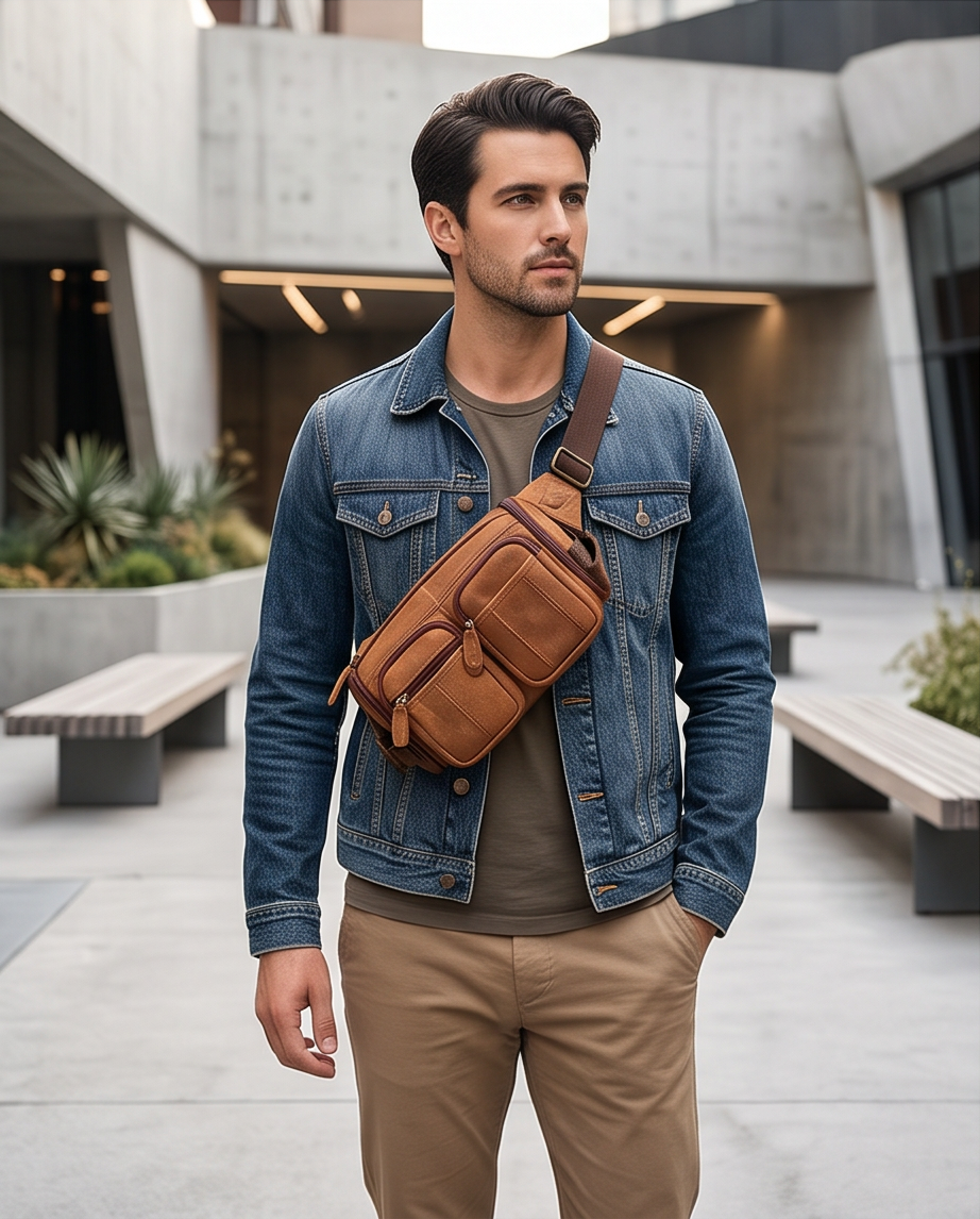 Q-SQUAD Genuine Leather Crossbody Chest Bag – Large Capacity Sling Shoulder Bag
