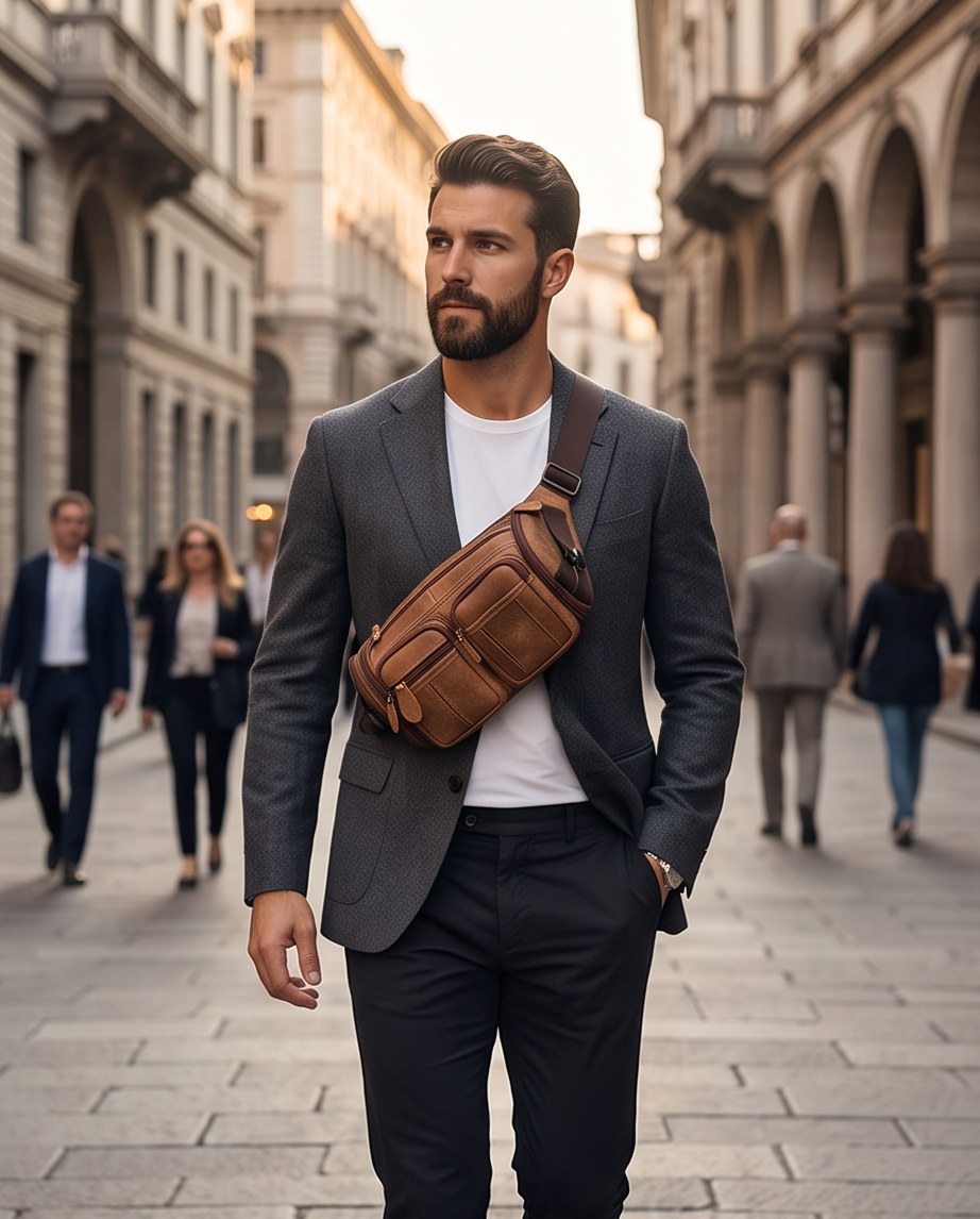Q-SQUAD Genuine Leather Crossbody Chest Bag – Large Capacity Sling Shoulder Bag
