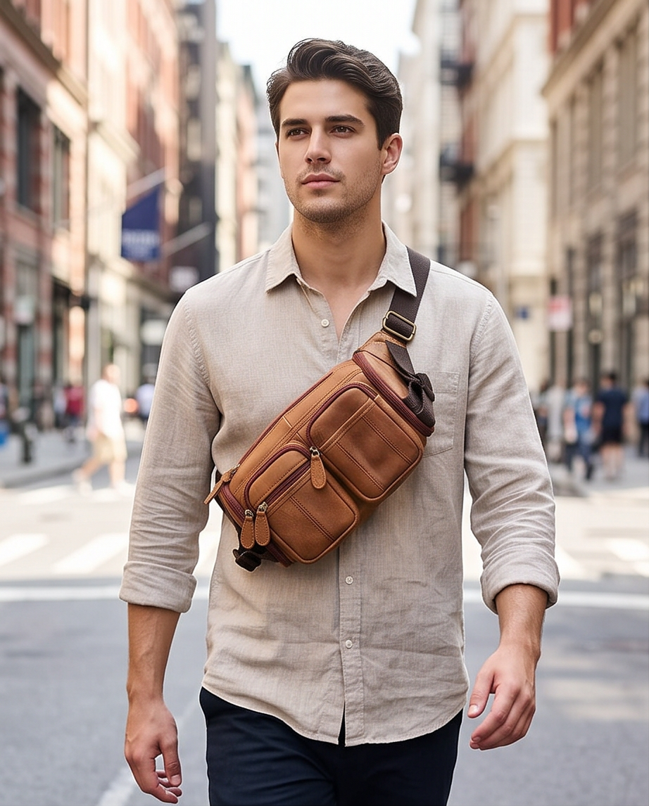 Q-SQUAD Genuine Leather Crossbody Chest Bag – Large Capacity Sling Shoulder Bag