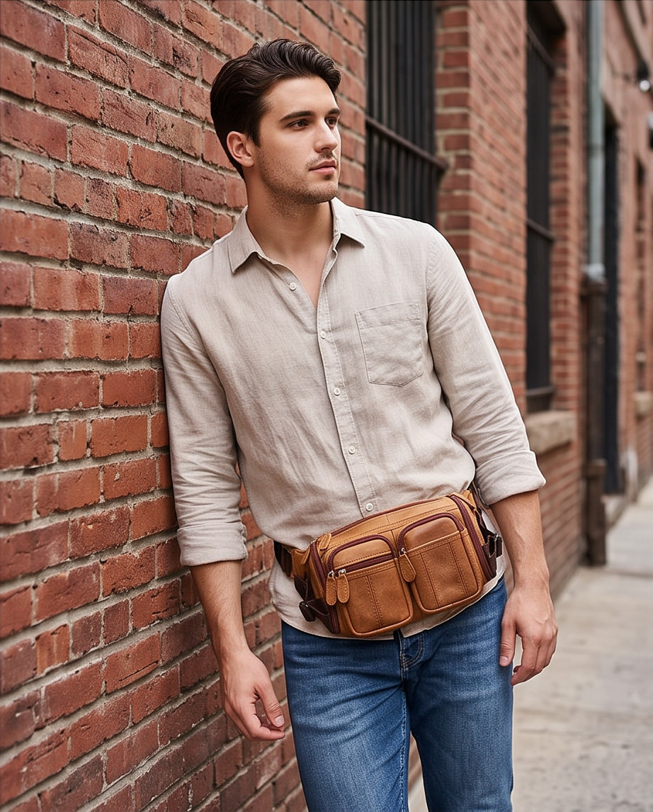 Q-SQUAD Genuine Leather Crossbody Chest Bag – Large Capacity Sling Shoulder Bag