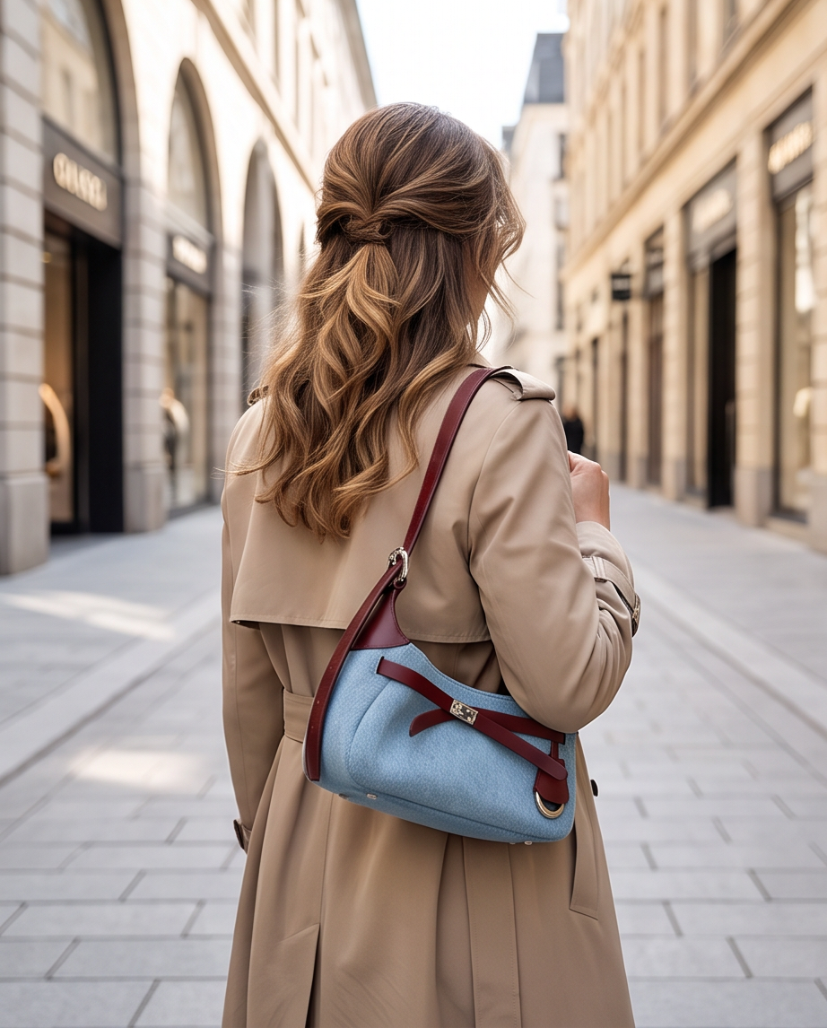 Q-MODELA Urban Luxe Cowhide Leather & Denim Shoulder Bag for Women – All-Season