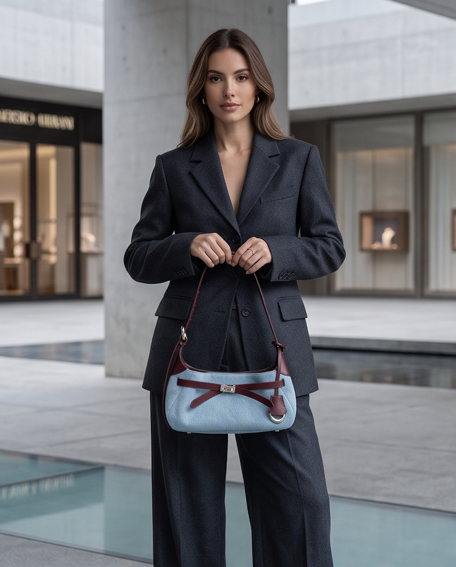 Q-MODELA Urban Luxe Cowhide Leather & Denim Shoulder Bag for Women – All-Season