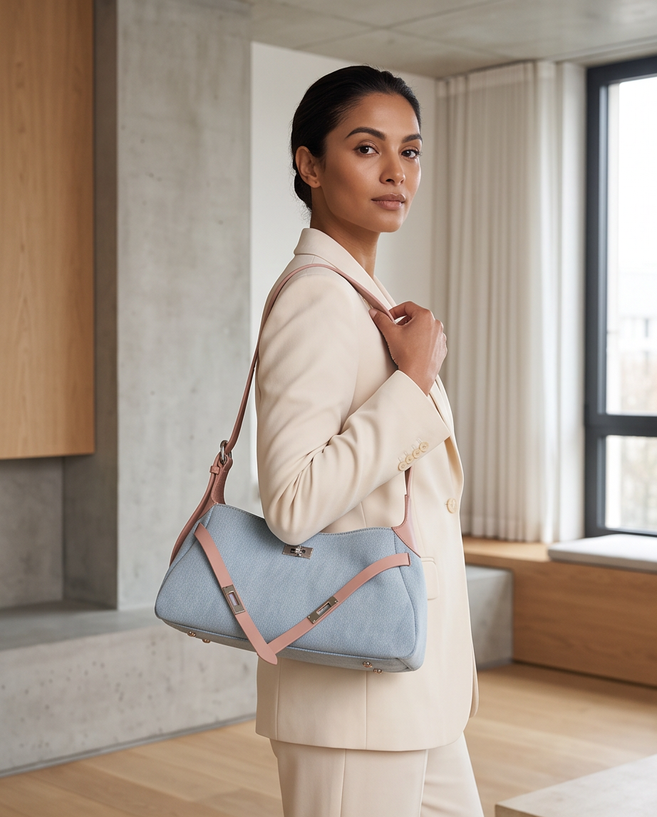 Q-MODELA Urban Luxe Cowhide Leather & Denim Shoulder Bag for Women – All-Season