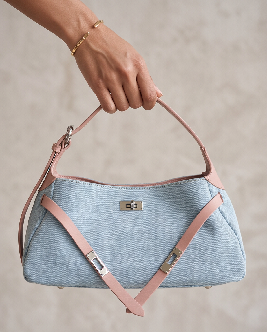 Q-MODELA Urban Luxe Cowhide Leather & Denim Shoulder Bag for Women – All-Season