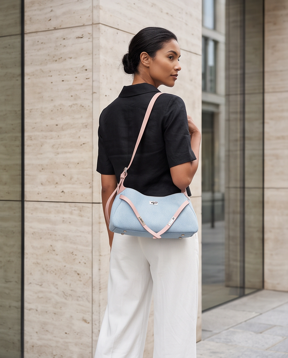 Q-MODELA Urban Luxe Cowhide Leather & Denim Shoulder Bag for Women – All-Season