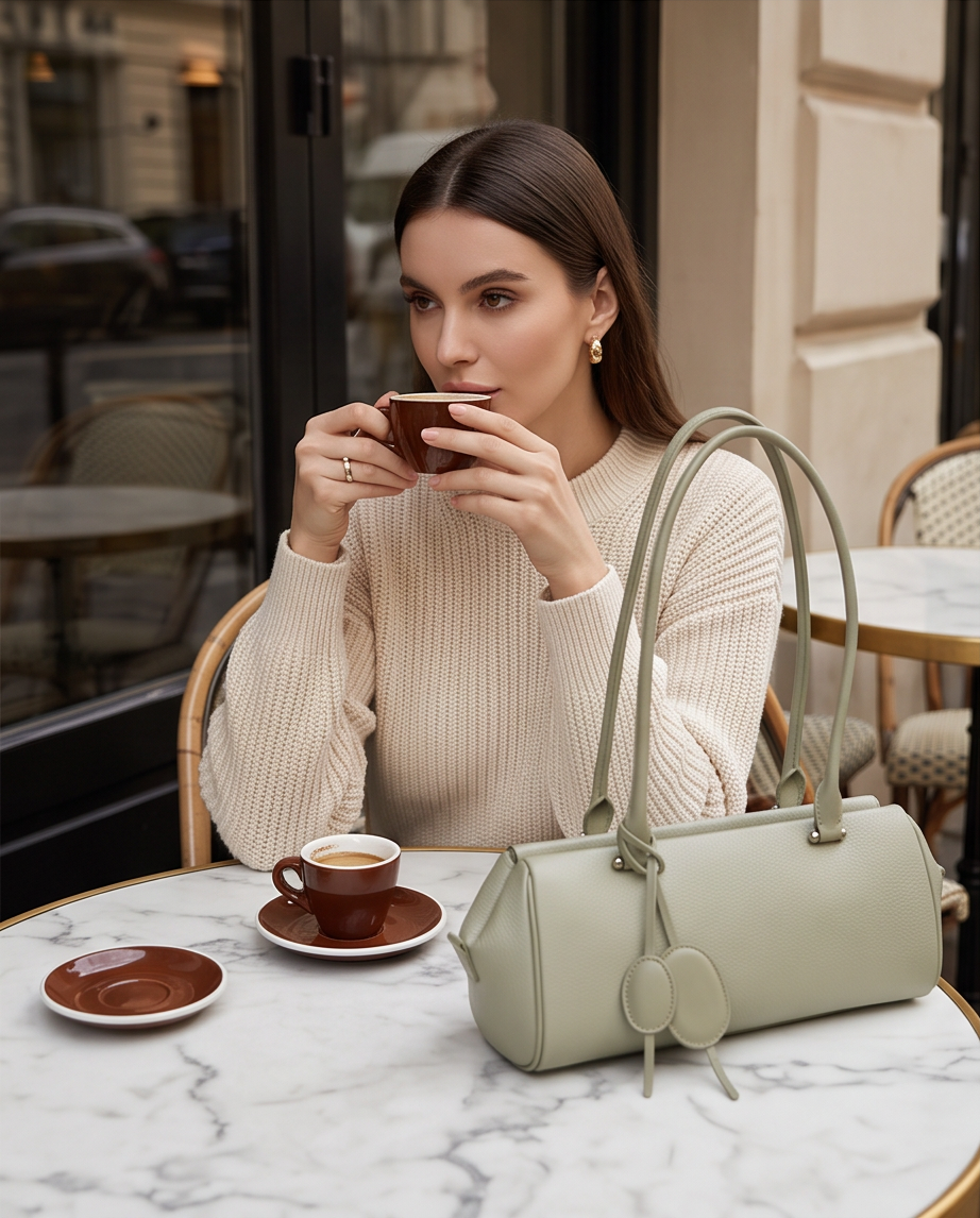 Q-CHIARA Genuine Leather Luxury Handbag for Women – Hand-Braided Handle Shoulder Bag