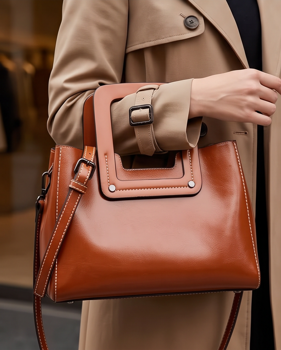 Q-GLOOMY Oil Wax Genuine Leather Crossbody Bag for Women – Luxury Shoulder Handbag