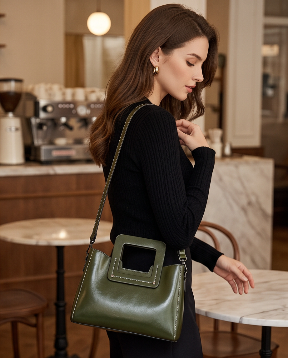Q-GLOOMY Oil Wax Genuine Leather Crossbody Bag for Women – Luxury Shoulder Handbag