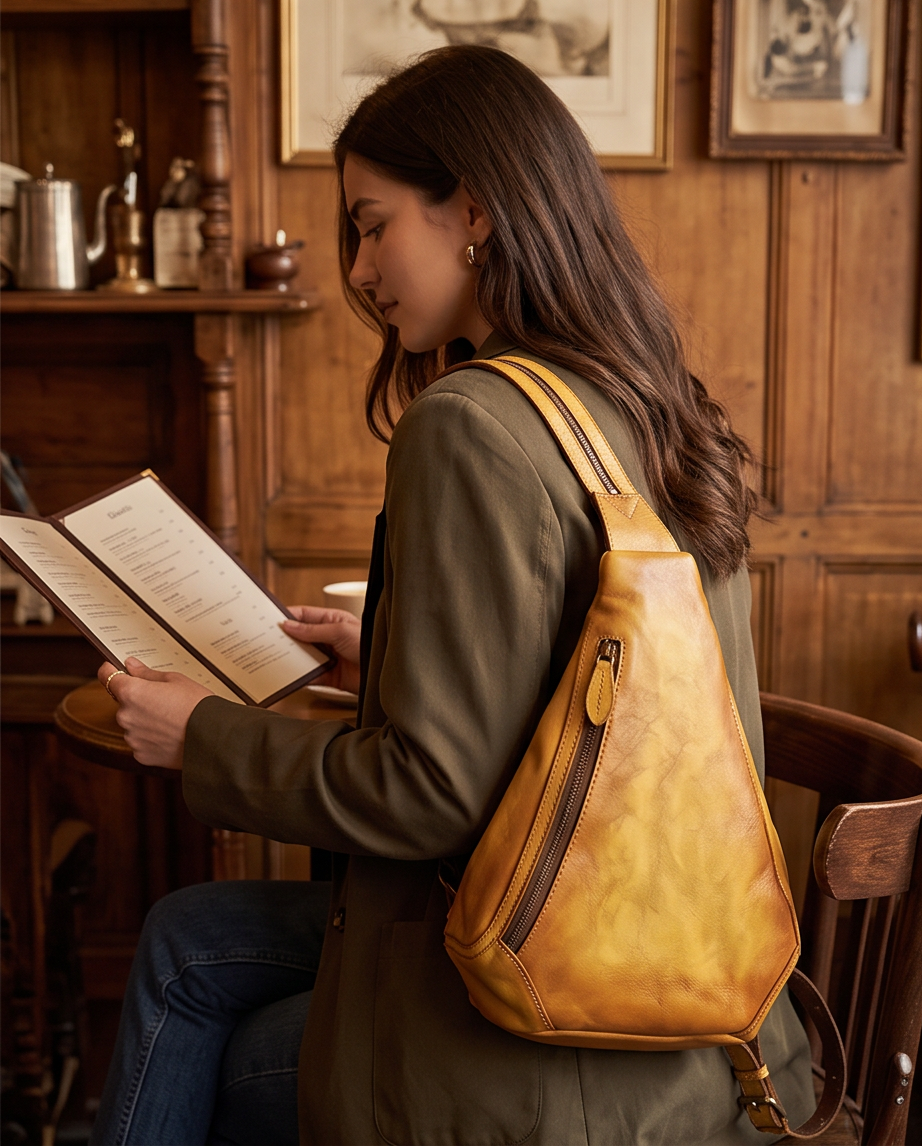 Q-DEVINER Genuine Cowhide Leather Backpack for Women – Large Capacity Cross Chest Bag