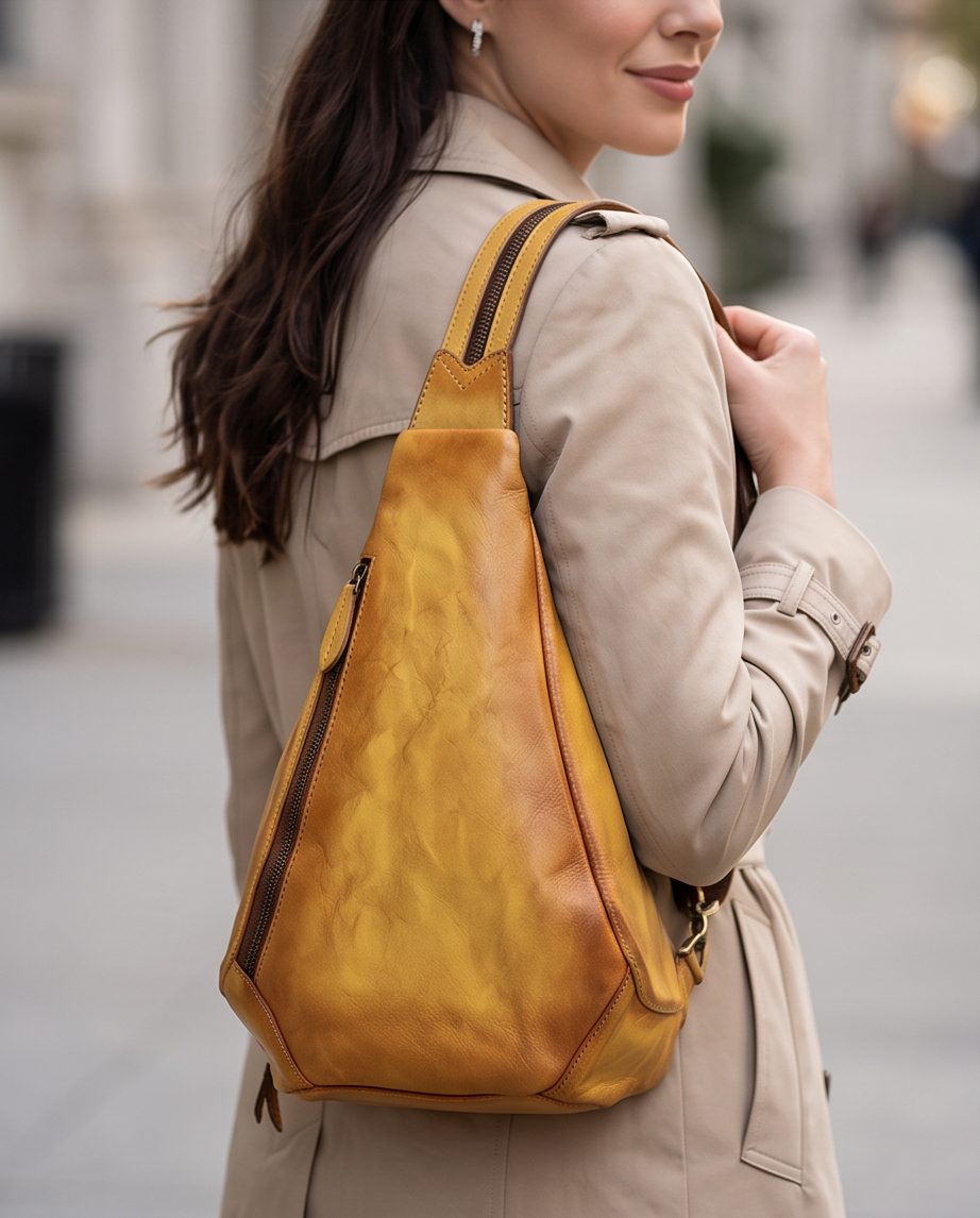 Q-DEVINER Genuine Cowhide Leather Backpack for Women – Large Capacity Cross Chest Bag
