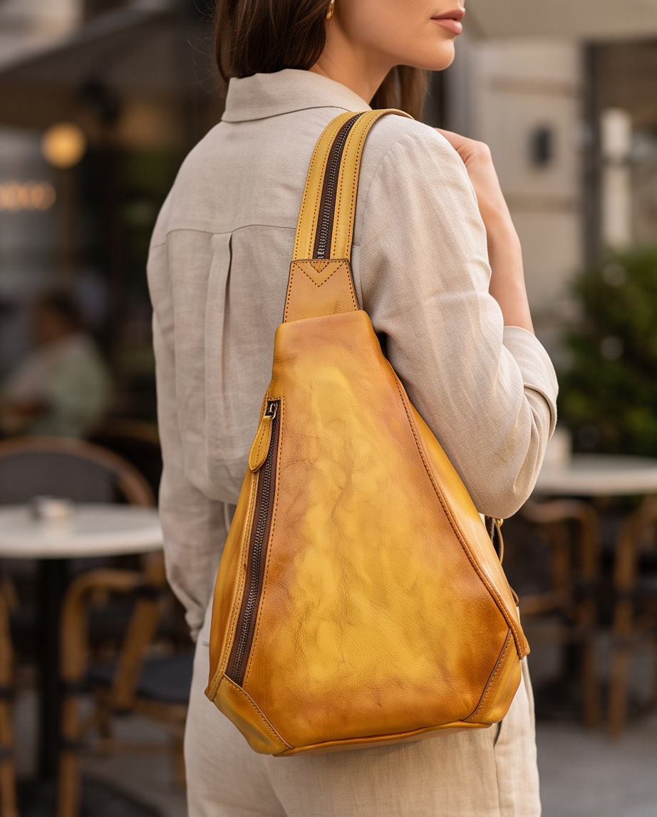Q-DEVINER Genuine Cowhide Leather Backpack for Women – Large Capacity Cross Chest Bag