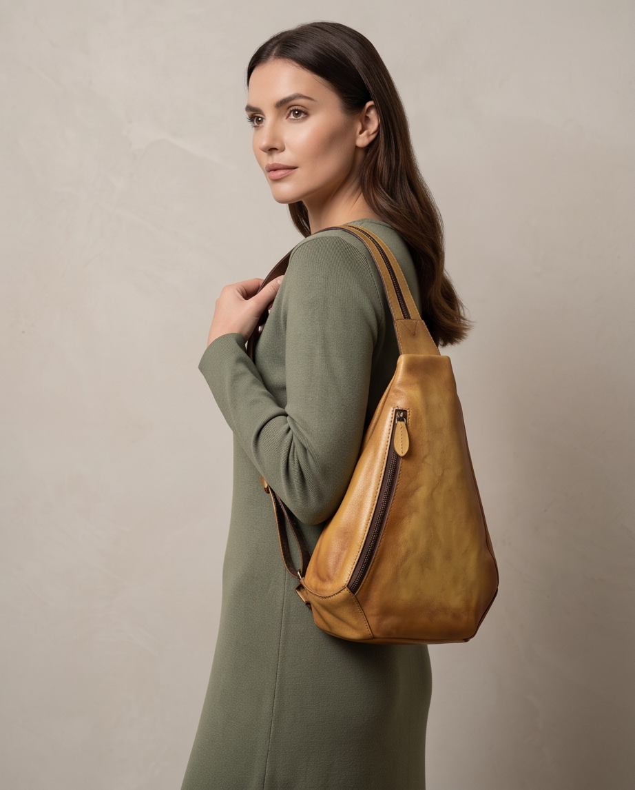 Q-DEVINER Genuine Cowhide Leather Backpack for Women – Large Capacity Cross Chest Bag