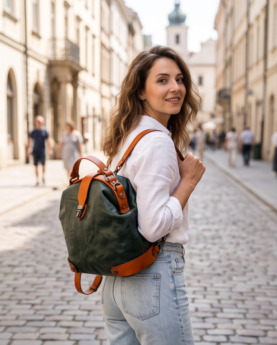 Q-MYSTERIOUS Retro Women's Genuine Leather Backpack | Convertible Shoulder Bag