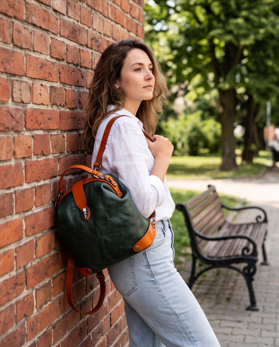 Q-MYSTERIOUS Retro Women's Genuine Leather Backpack | Convertible Shoulder Bag