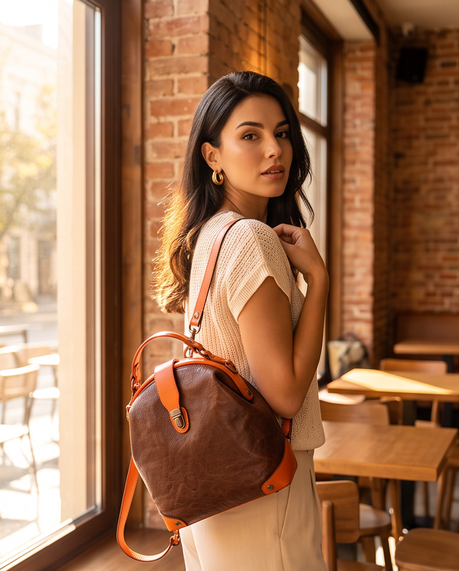 Q-MYSTERIOUS Retro Women's Genuine Leather Backpack | Convertible Shoulder Bag