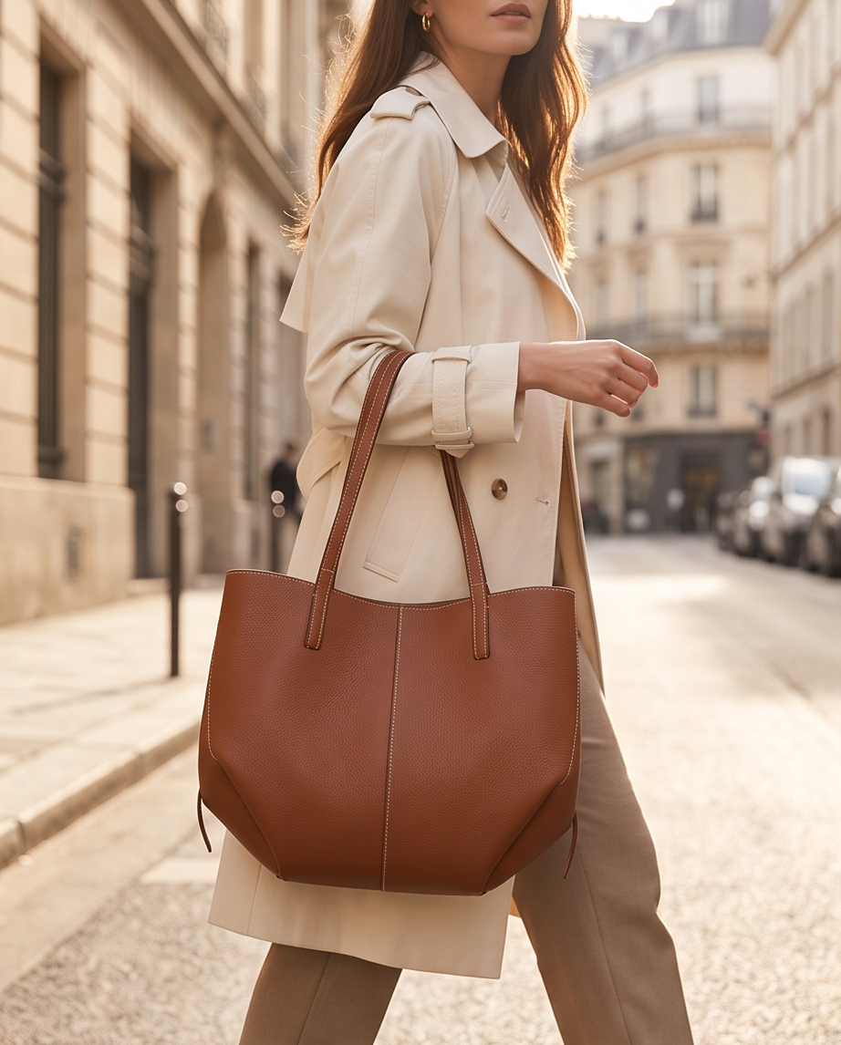 Q-CITTA Vintage Genuine Leather Shoulder Tote Bag for Women – Large Capacity