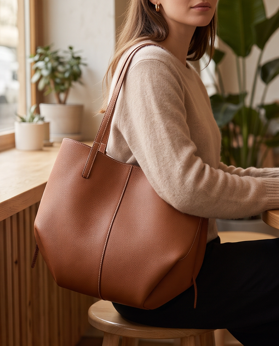 Q-CITTA Vintage Genuine Leather Shoulder Tote Bag for Women – Large Capacity