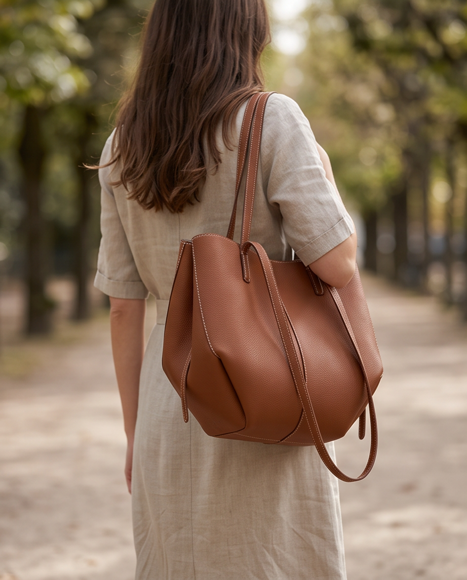 Q-CITTA Vintage Genuine Leather Shoulder Tote Bag for Women – Large Capacity