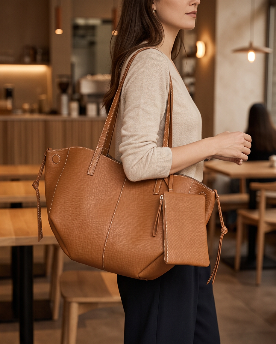 Q-CITTA Vintage Genuine Leather Shoulder Tote Bag for Women – Large Capacity