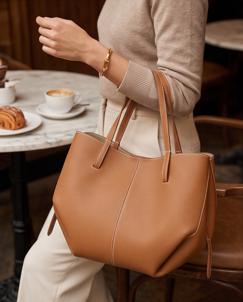 Q-CITTA Vintage Genuine Leather Shoulder Tote Bag for Women – Large Capacity