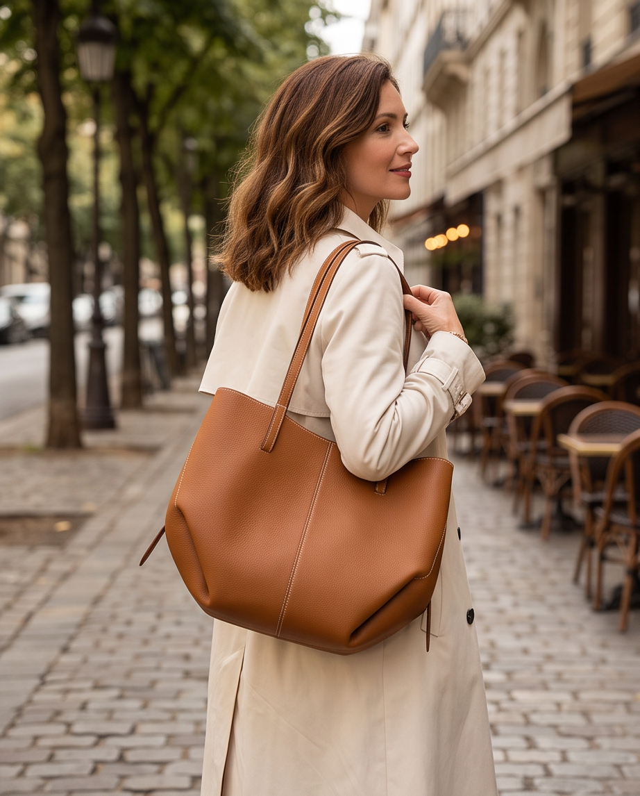 Q-CITTA Vintage Genuine Leather Shoulder Tote Bag for Women – Large Capacity