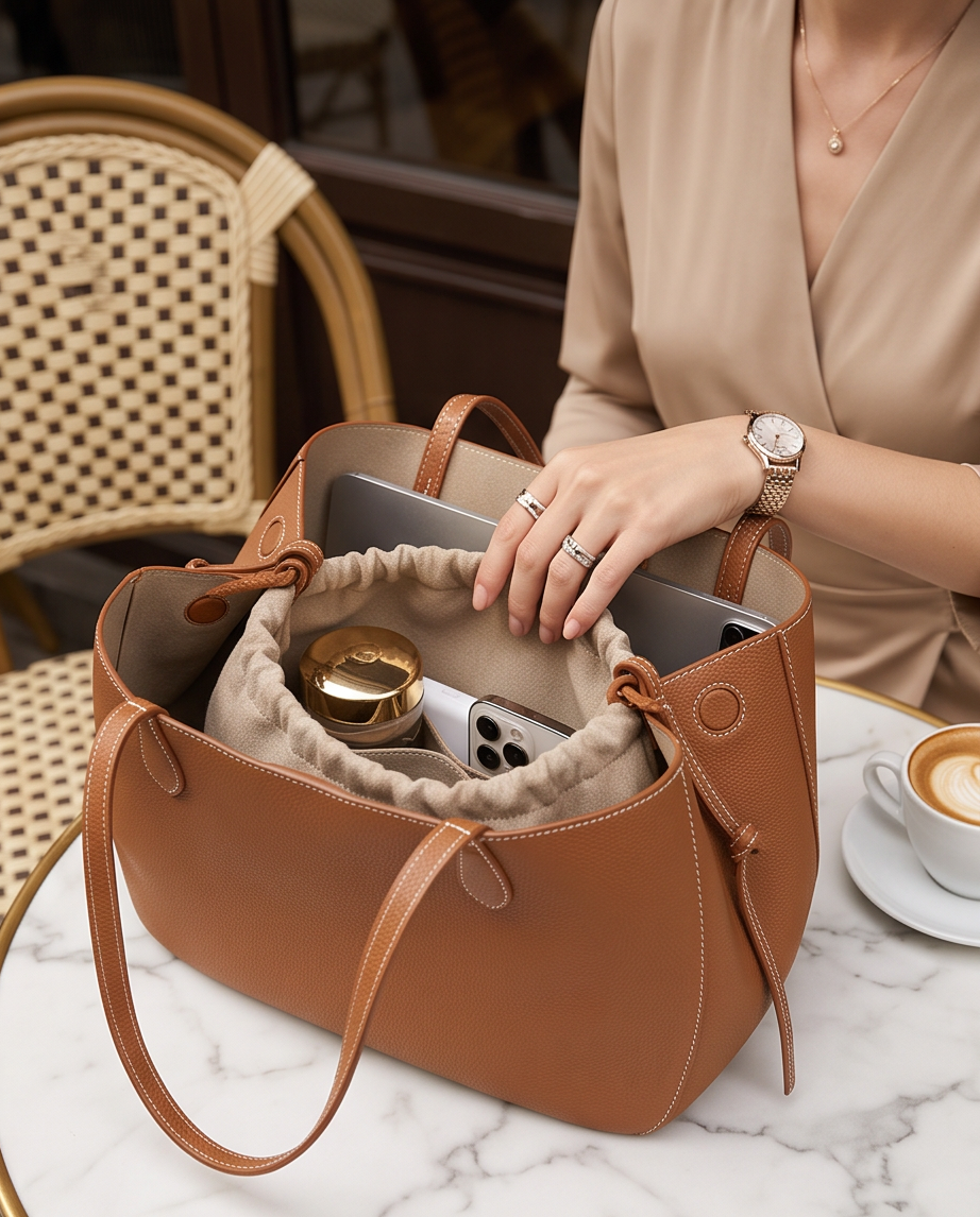 Q-CITTA Vintage Genuine Leather Shoulder Tote Bag for Women – Large Capacity