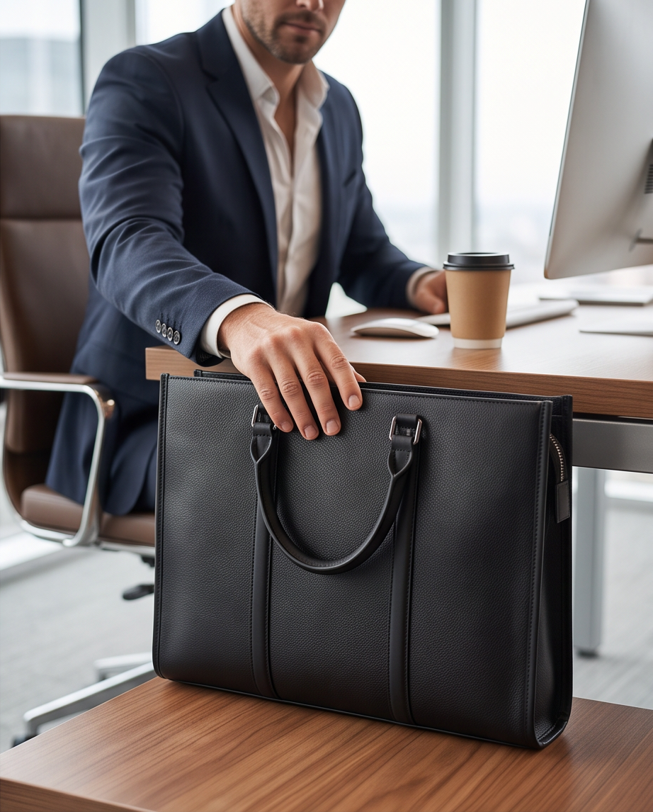 Q-EXECUTIVE Genuine Leather Laptop Briefcase – 15.6" Fit, 39L, Waterproof