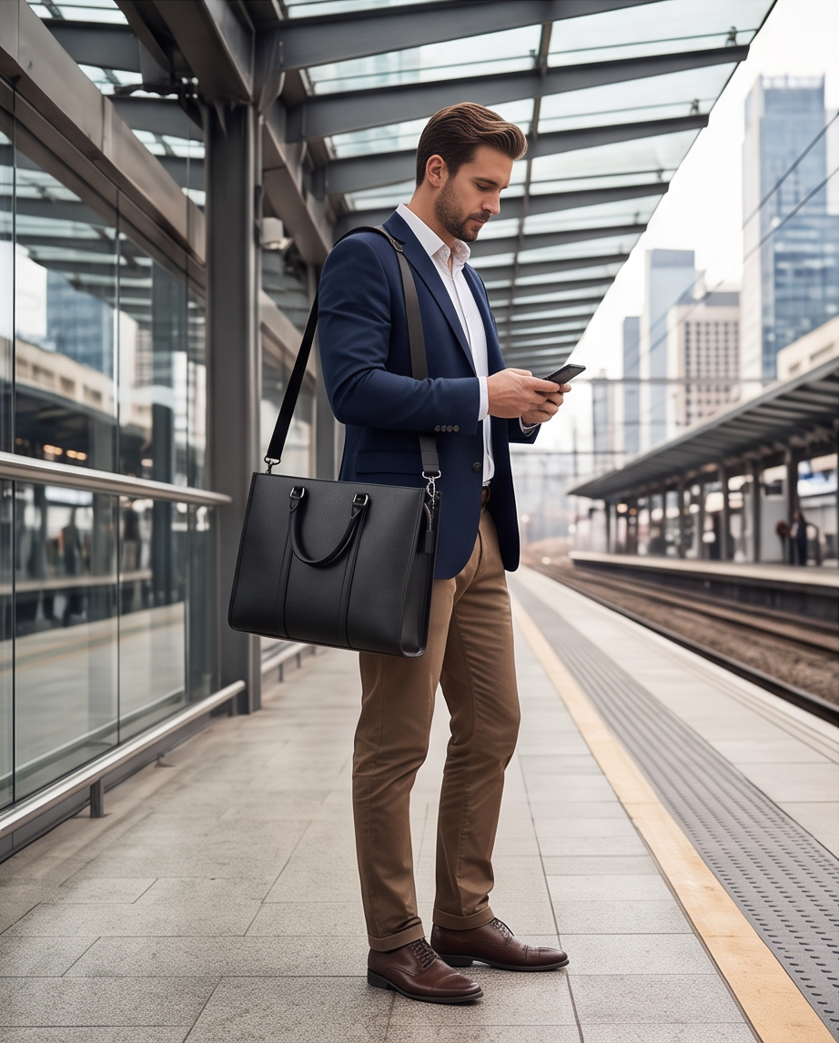 Q-EXECUTIVE Genuine Leather Laptop Briefcase – 15.6" Fit, 39L, Waterproof