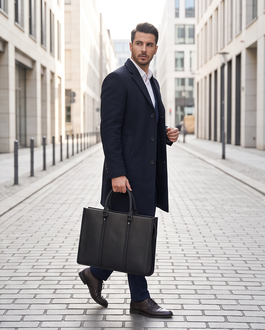 Q-EXECUTIVE Genuine Leather Laptop Briefcase – 15.6" Fit, 39L, Waterproof