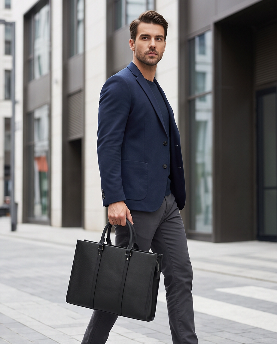 Q-EXECUTIVE Genuine Leather Laptop Briefcase – 15.6" Fit, 39L, Waterproof