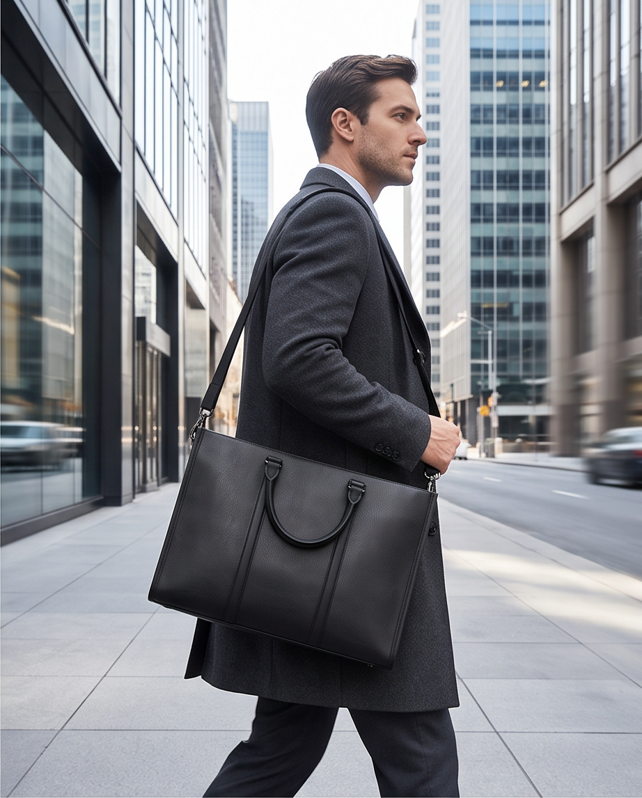 Q-EXECUTIVE Genuine Leather Laptop Briefcase – 15.6" Fit, 39L, Waterproof