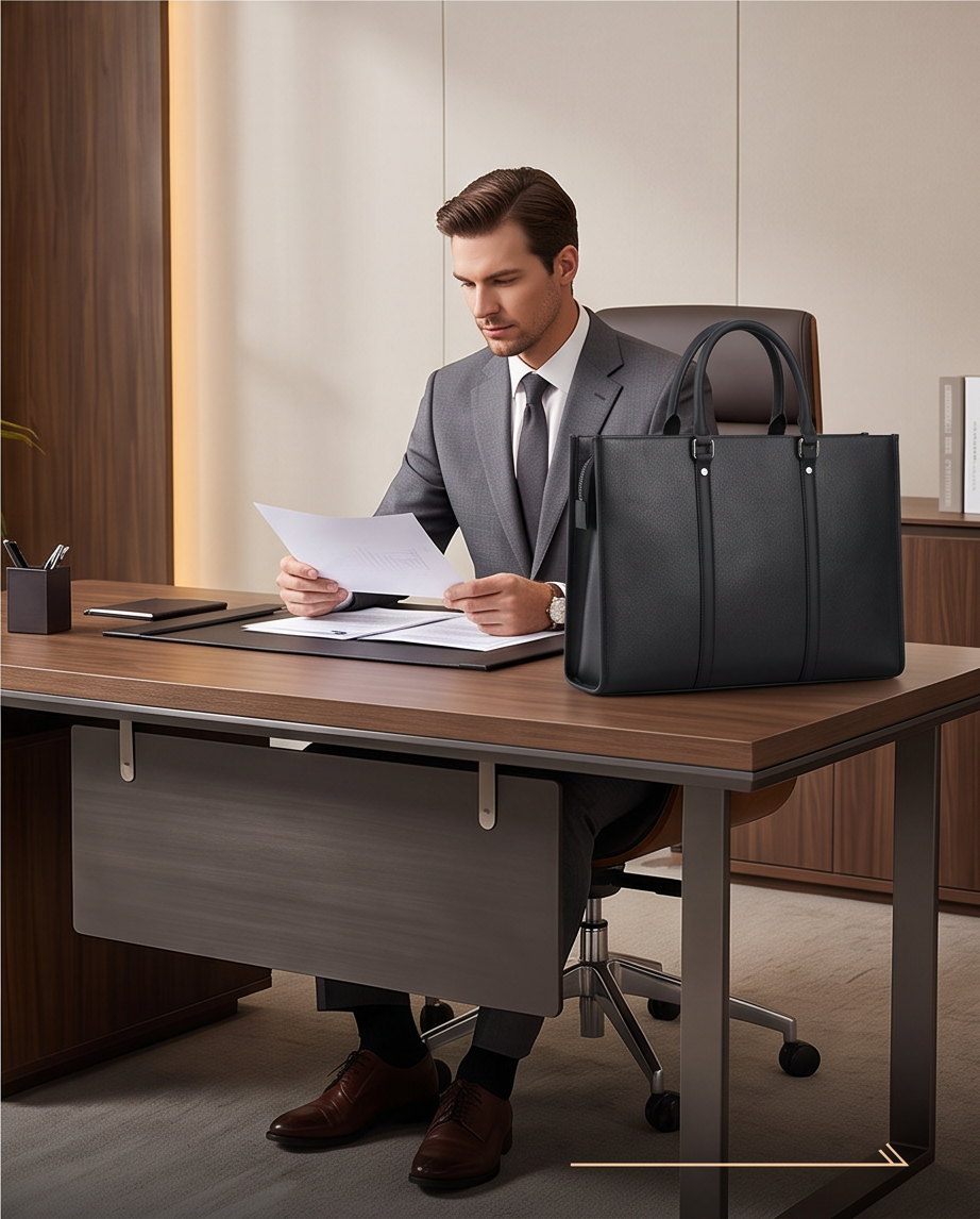Q-EXECUTIVE Genuine Leather Laptop Briefcase – 15.6" Fit, 39L, Waterproof