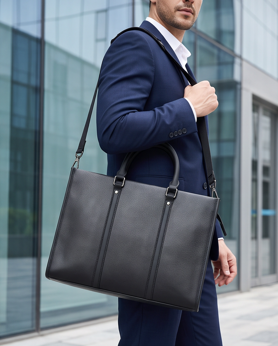 Q-EXECUTIVE Genuine Leather Laptop Briefcase – 15.6" Fit, 39L, Waterproof