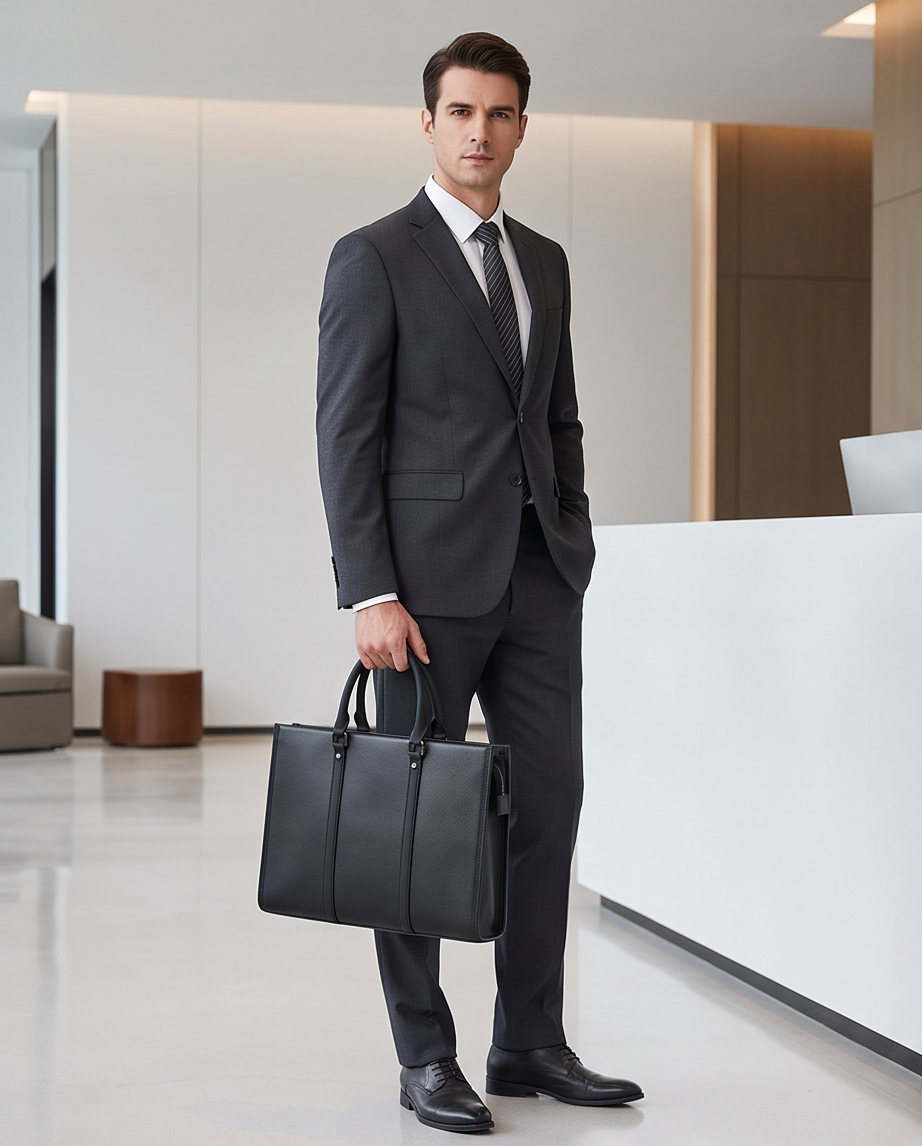 Q-EXECUTIVE Genuine Leather Laptop Briefcase – 15.6" Fit, 39L, Waterproof