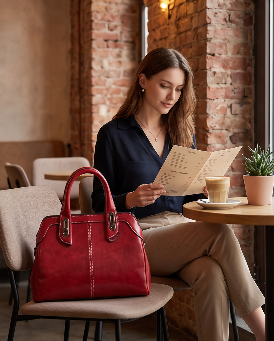 Q-CHLOE QUQUITO Large Capacity Genuine Leather Handbag for Women – Retro Crossbody & Shoulder Bag