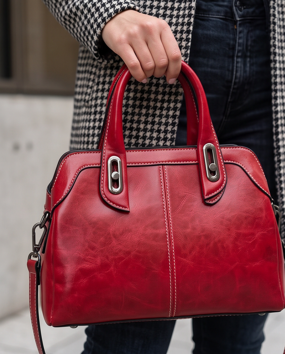 Q-CHLOE QUQUITO Large Capacity Genuine Leather Handbag for Women – Retro Crossbody & Shoulder Bag