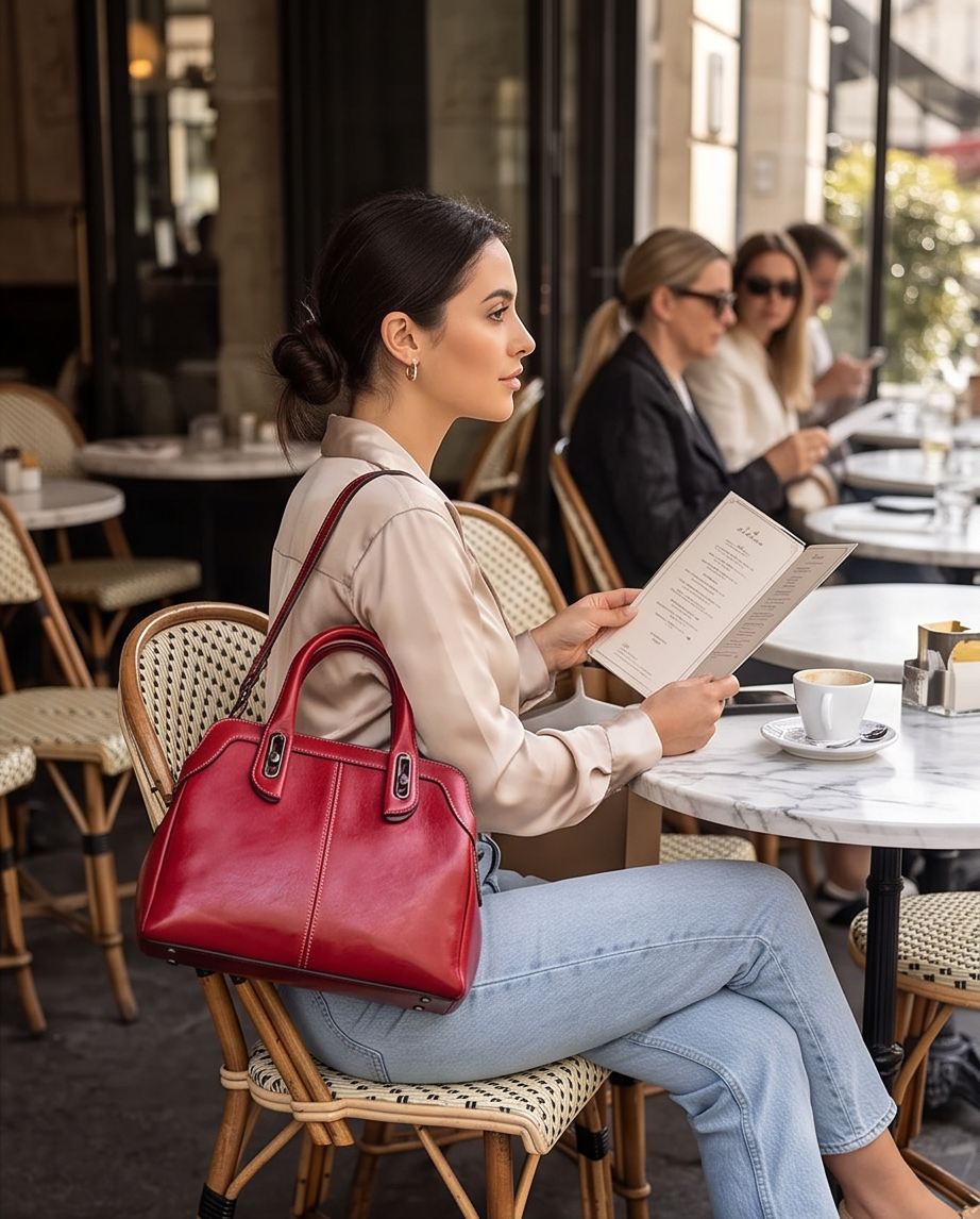 Q-CHLOE QUQUITO Large Capacity Genuine Leather Handbag for Women – Retro Crossbody & Shoulder Bag