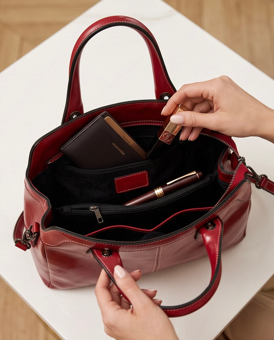 Q-CHLOE QUQUITO Large Capacity Genuine Leather Handbag for Women – Retro Crossbody & Shoulder Bag