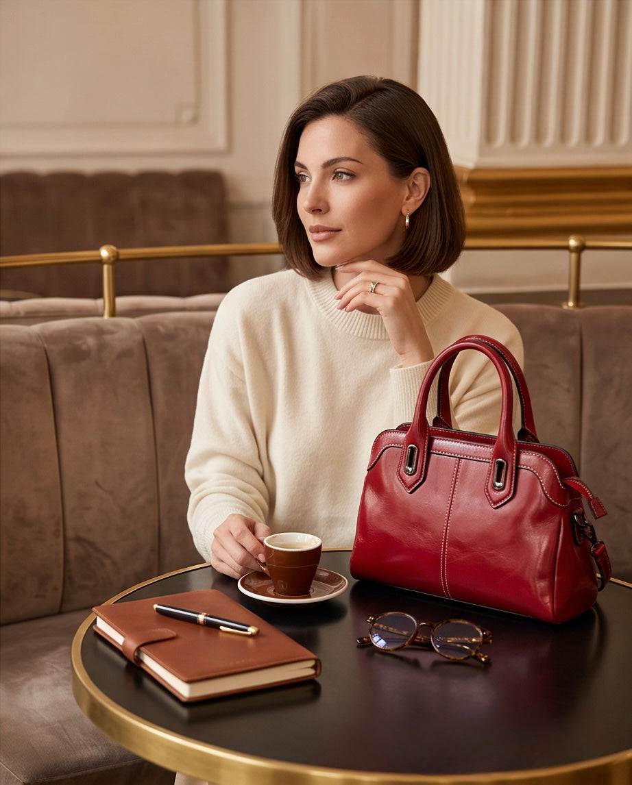 Q-CHLOE QUQUITO Large Capacity Genuine Leather Handbag for Women – Retro Crossbody & Shoulder Bag
