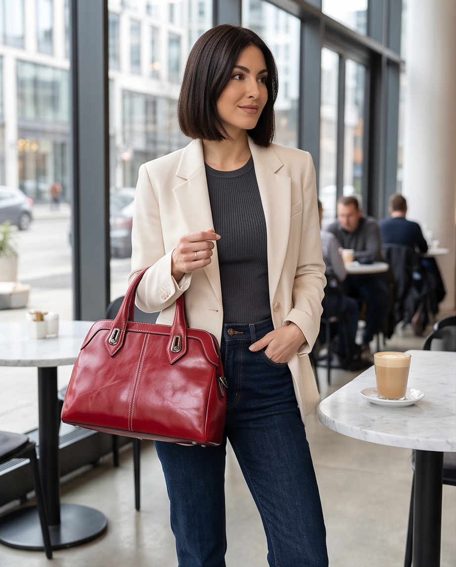 Q-CHLOE QUQUITO Large Capacity Genuine Leather Handbag for Women – Retro Crossbody & Shoulder Bag