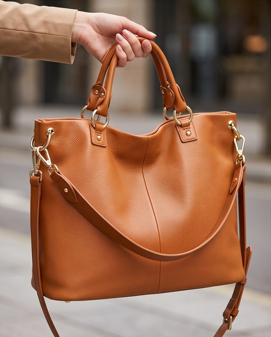Q-SERENELLA Luxury Full-Grain Leather Handbag for Women – Crossbody, Shoulder & Top Handle