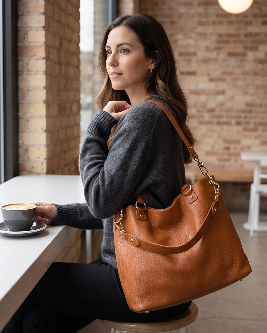 Q-SERENELLA Luxury Full-Grain Leather Handbag for Women – Crossbody, Shoulder & Top Handle