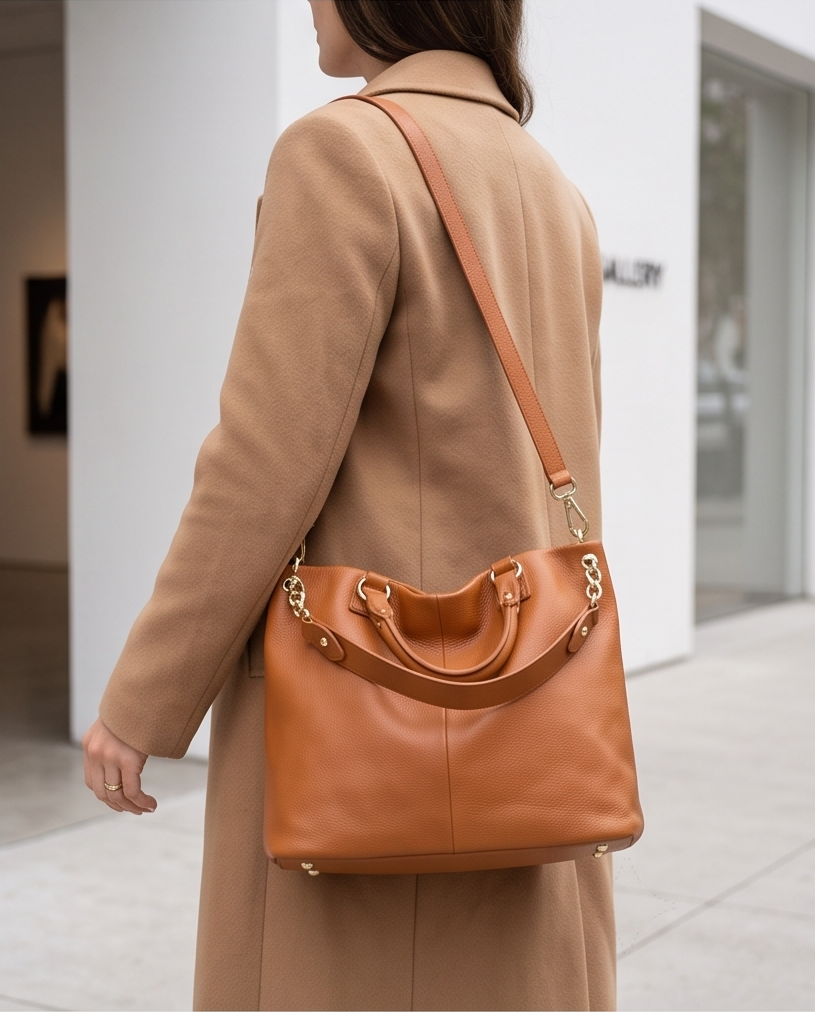 Q-SERENELLA Luxury Full-Grain Leather Handbag for Women – Crossbody, Shoulder & Top Handle