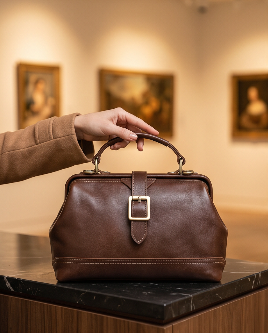 Q-AVELINE Vintage Red-Brown Full Grain Leather Messenger Bag for Women – Kiss-Lock Frame, 3-Way Carry