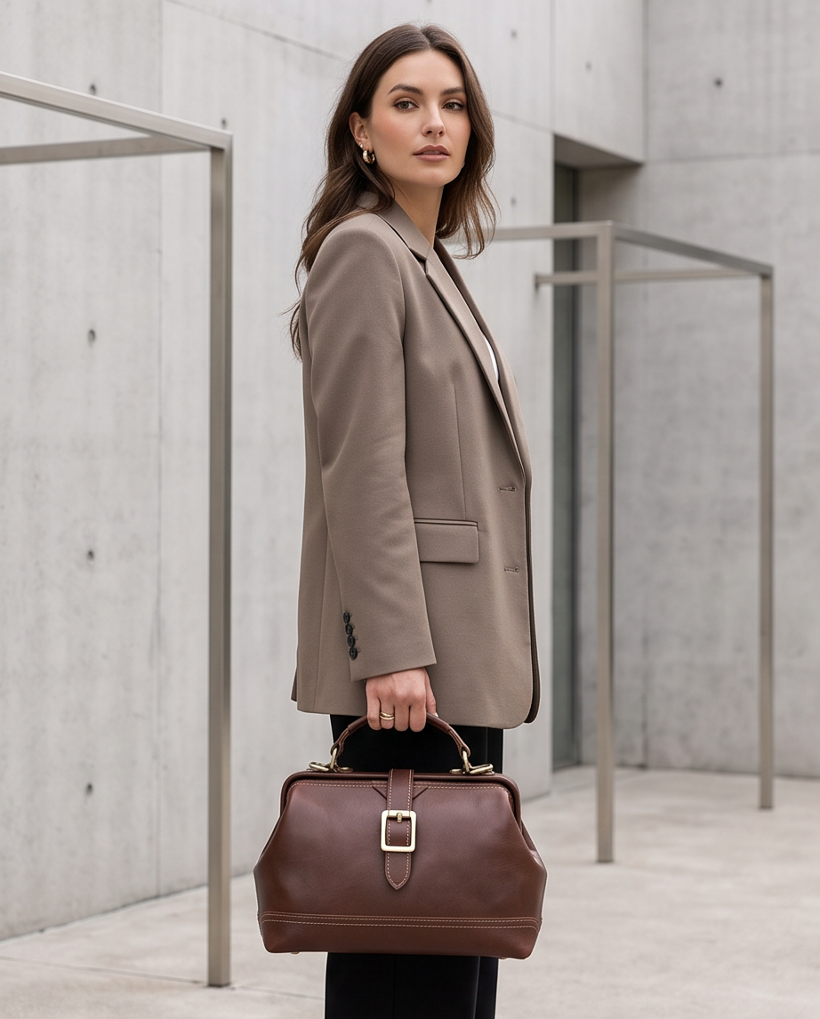 Q-AVELINE Vintage Red-Brown Full Grain Leather Messenger Bag for Women – Kiss-Lock Frame, 3-Way Carry