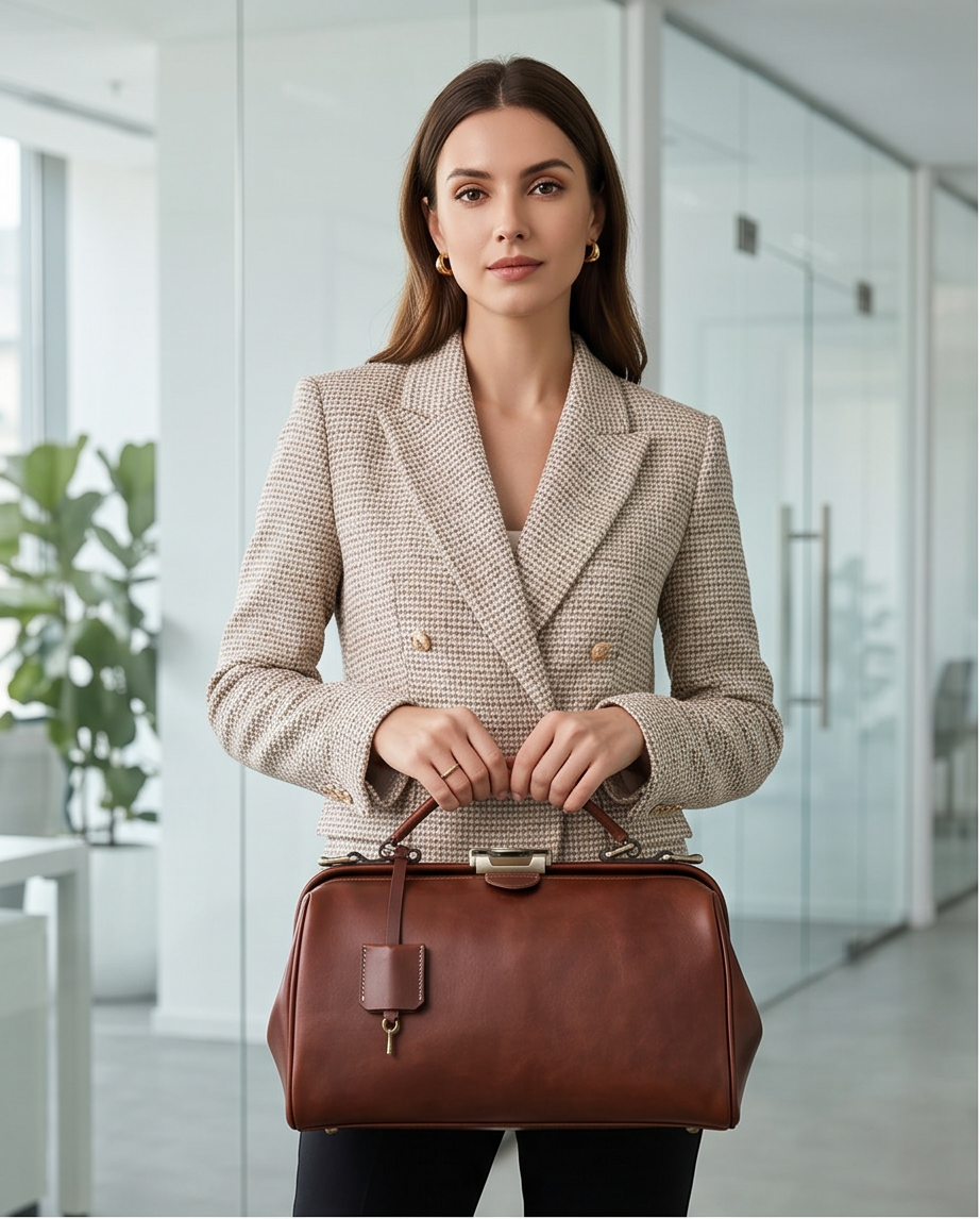Q-DURARE Vintage Full-Grain Leather Frame Bag for Women – Anti-Theft Lock, Crossbody & Shoulder Bag