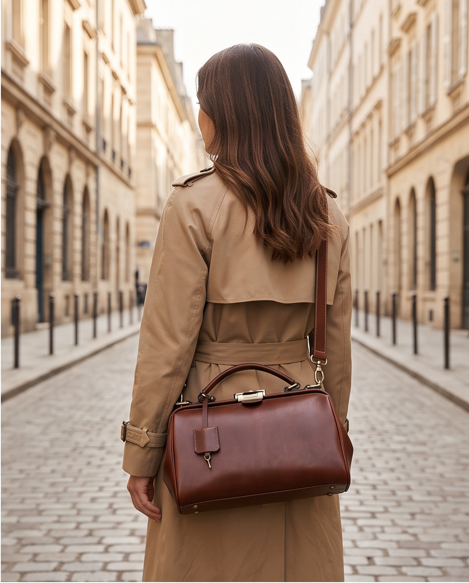 Q-DURARE Vintage Full-Grain Leather Frame Bag for Women – Anti-Theft Lock, Crossbody & Shoulder Bag